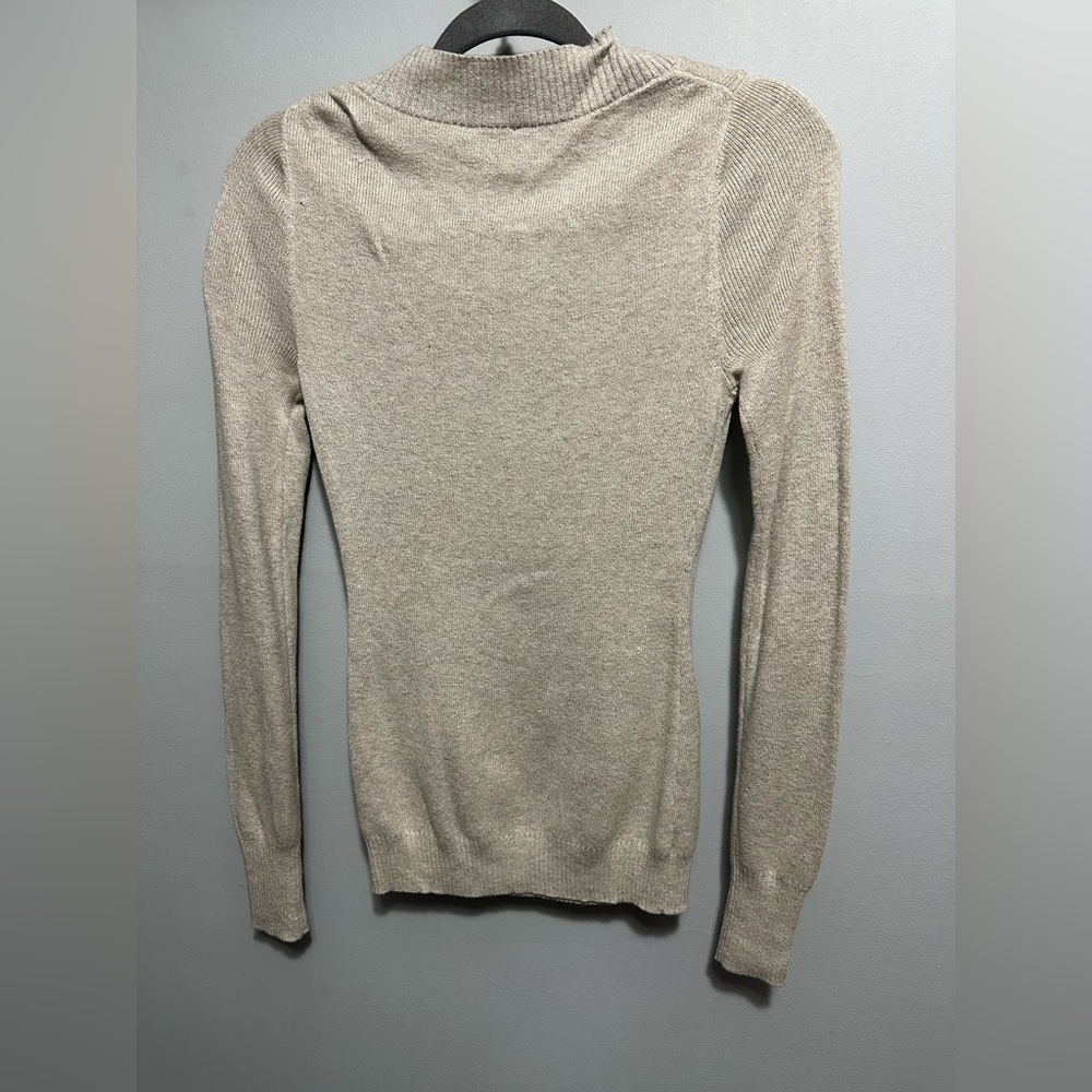 Express Beige V-Neck Ribbed Sweater - Picture 2 of 4